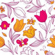 Floral pattern with butterflies and tulips N2