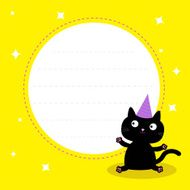 Frame with cute cartoon black cat hat Happy Birthday