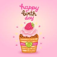 Happy Birthday card with raspberry cupcake