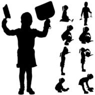Vector silhouette of a little girl N19