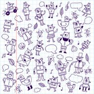 Doodle birds school notebook Vector illustration