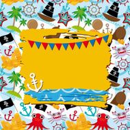 Vintage scrap nautical card frame anchor pattern sea animals pirates