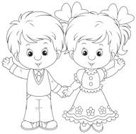 Little boy and girl waving