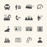 Dangers of bus icons set