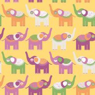 Cheerful seamless pattern with elephants Purple orange green vector