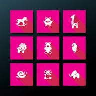 Vector flat baby toy icon set