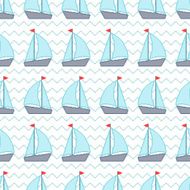 Seamless pattern with pixel sailboats