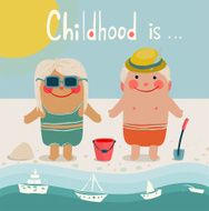Summer Beach Children Friends Sunbathing