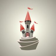 Cartoon fortified castle with flags Icon