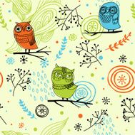 Cute colorful floral seamless pattern with owls