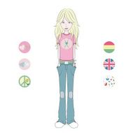 blond girl in pink t-shirt and blue jeans