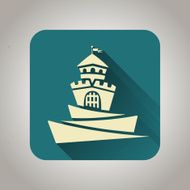 Blue flat icon with castle for web and mobile applications