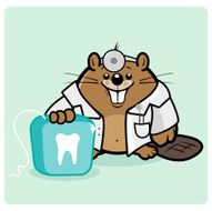 Beaver dentist holding a dental floss