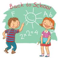 Girl Boy Writing Chalkboard School