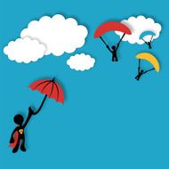 Superhero flying in the clouds
