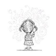 Girl draws flowers on the wall sketch for your design