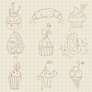 Set of Cute Cupcakes and Desserts