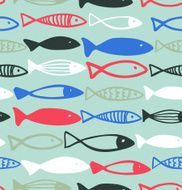 Decorative drawn pattern with funny fish