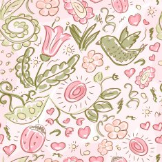 Pattern doodles bird and flowers