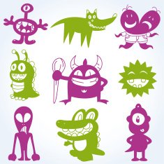 Cartoons Monsters Silhouettes Set