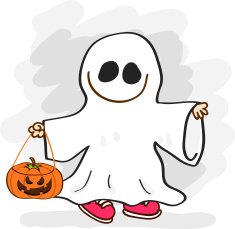 boy in ghost costume cartoon illustration