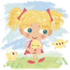 Girl with baby chicken