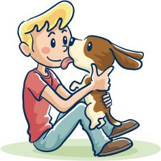 Boy and hound puppy