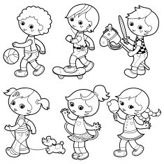 Kids playing coloring set