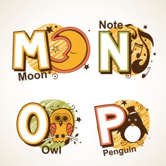 Alphabet set from M to P