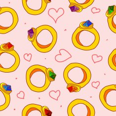 Seamless pattern with hearts and rings