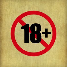 Eighteen plus sign on beige paper texture