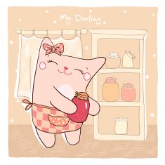 Card with cute kitty and sweet jam