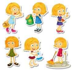 Blond girl doing different activities N2