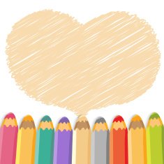 Heart speech bubble with pencils Light background