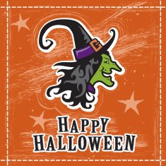 Halloween witch illustration happy greeting card design orange