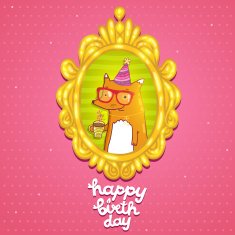 Happy Birthday card with hipster fox N12