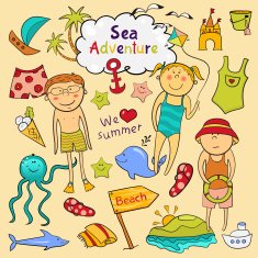 Beach set in doodle style
