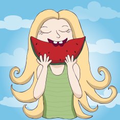 Girl eating watermelon illustration