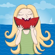 Girl eating watermelon illustration N2
