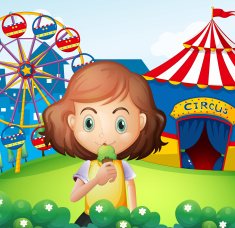 Girl at the carnival eating an icecream