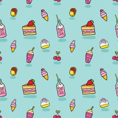 cute seamless pattern with ice cream soda cake