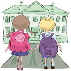 boy and girl on their way to school