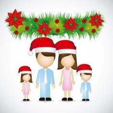 family with Christmas hats