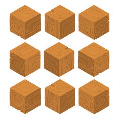 Cartoon Isometric wood game brick cubes set