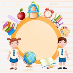 Back to school illustration with happy pupils