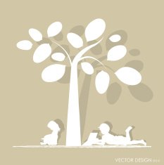 Vector background with children read a book under tree N3
