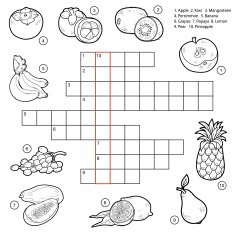 Vector crossword game for children about fruits