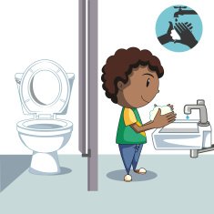 Boy washing hands bathroom
