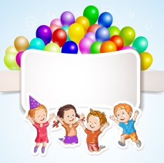 Kids with balloons over banner N2