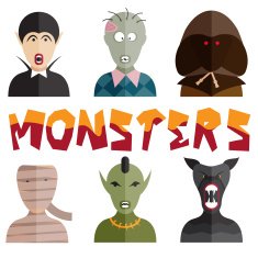 flat design monsters icons